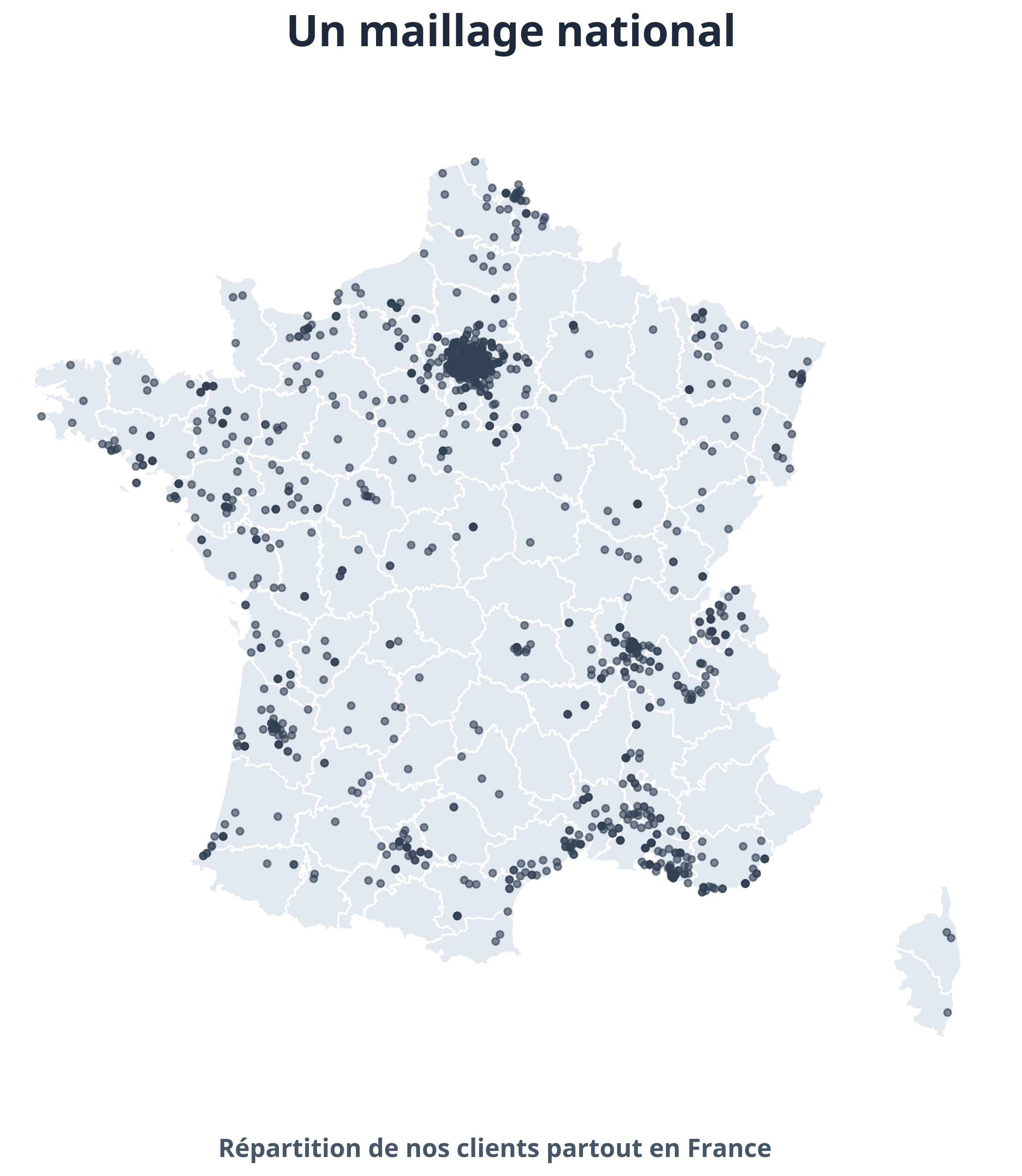 Carte de France montrant la répartition nationale des clients ISM Assurances